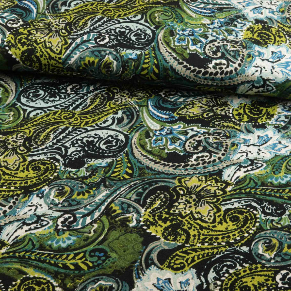 Viskosejersey "Paisley" military grün