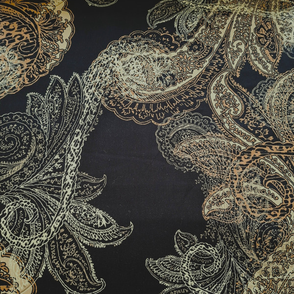 elastischer Baumwoll Twill "Paisley" schwarz/braun/beige