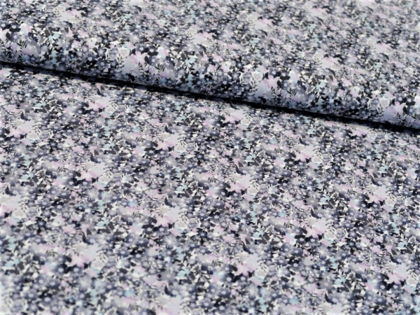 Baumwollstoff- Popeline "Blumen" lila/blau