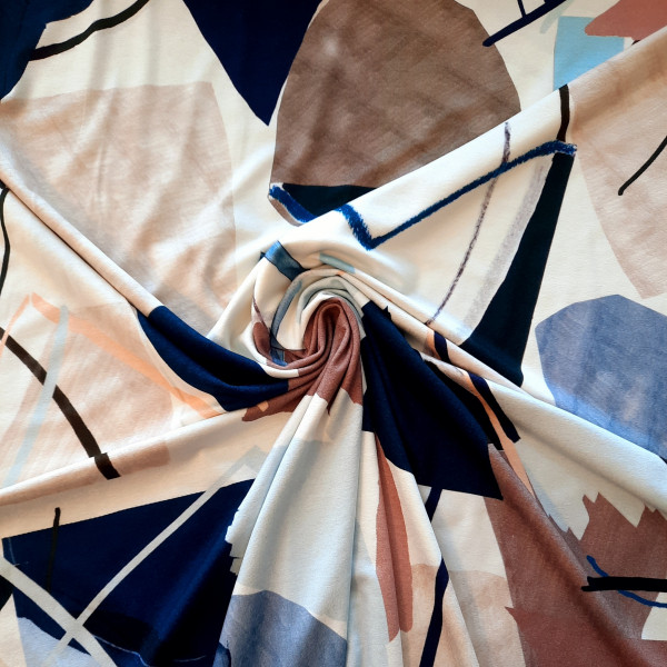 Viskosejersey "Abstract" marine/jeansblau