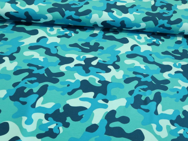Baumwolljersey "Camouflage" türkis- mint