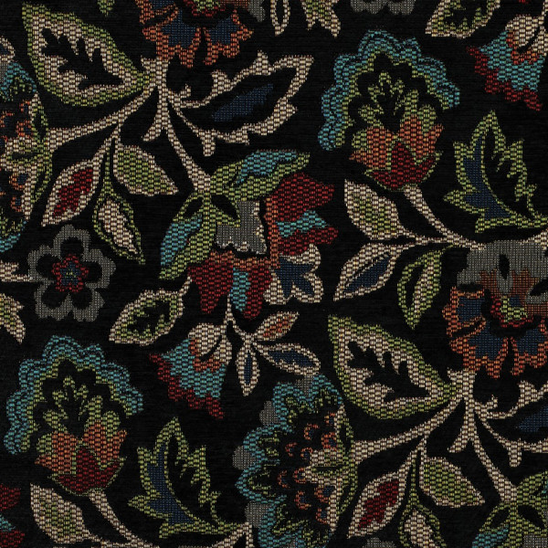 Dekostoff Gobelin Chenille "Flowers" black