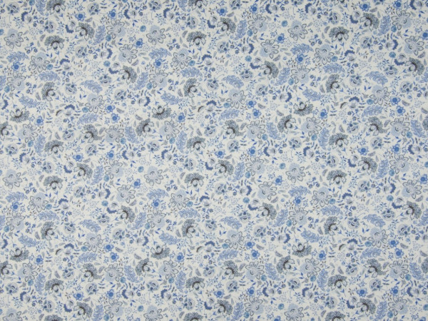 Baumwollstoff- Popeline "Blumen & Blätter" royal
