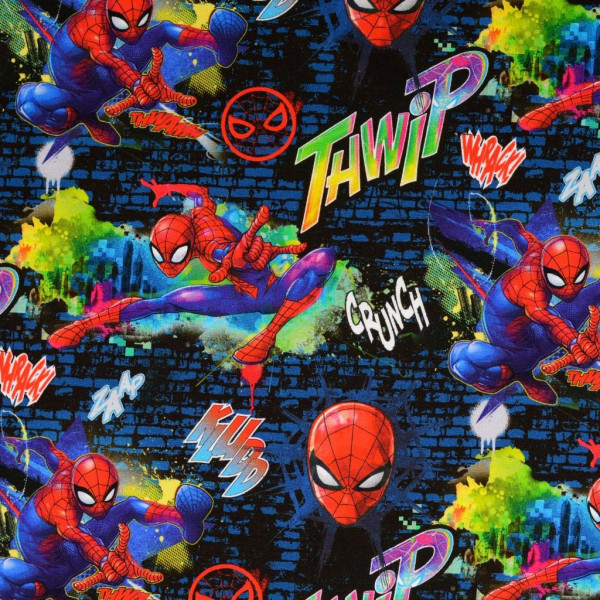 Baumwolljersey "Spiderman" blau