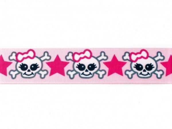 Ripsband "Totenkopf-Skull" rosa