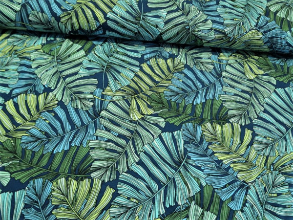 Viskosejersey "leafs" blau-grün