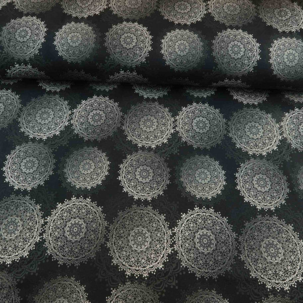 Baumwolljersey "Mandala" schwarz-hellgrau