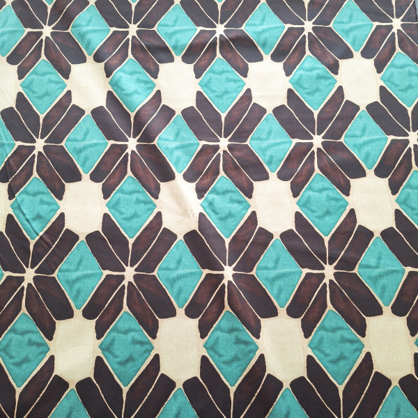 Baumwollsatin "Retro" beige/petrol