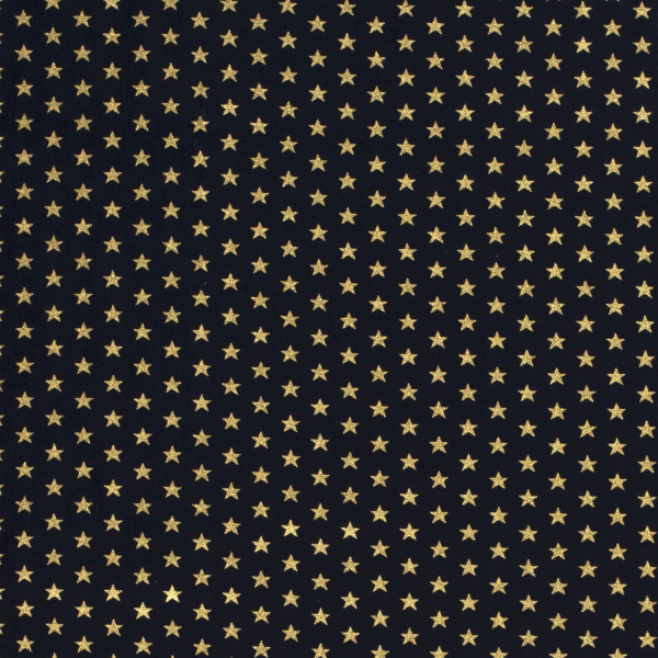 Baumwollstoff "Sterne" dunkelblau-gold