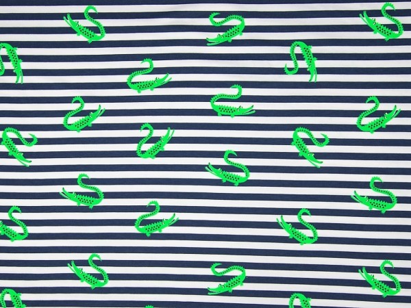Baumwolljersey "Neon-Krokodil" gestreift