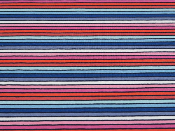 Baumwolljersey "Streifen" navy-pink-orange