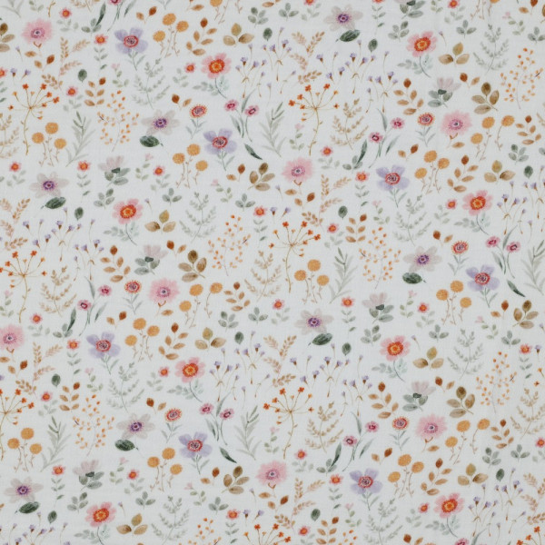 Musselin "Flowers" lila/grün