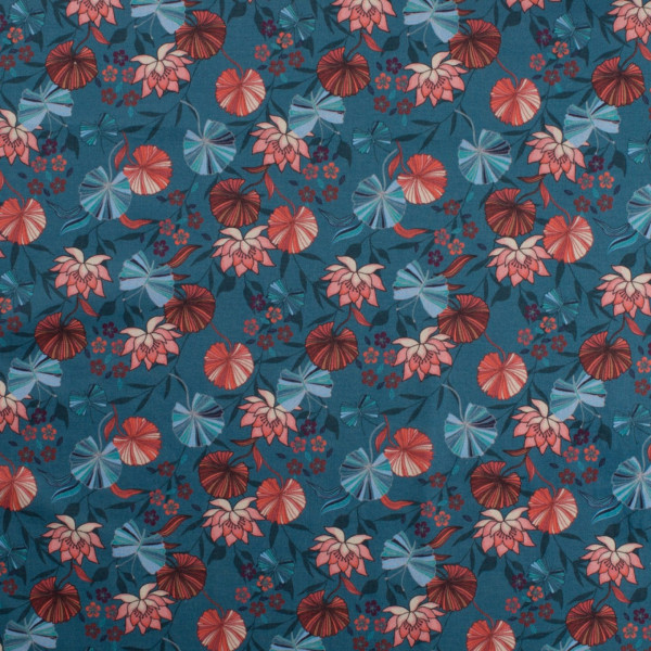 Feine Baumwollstoff- Popeline "Blumen" jeans