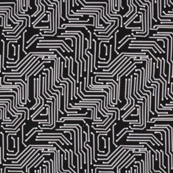 Baumwolljersey "Computer Lines" schwarz/weiss