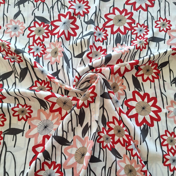 Viskose "Flower" weiss/rot/lachs