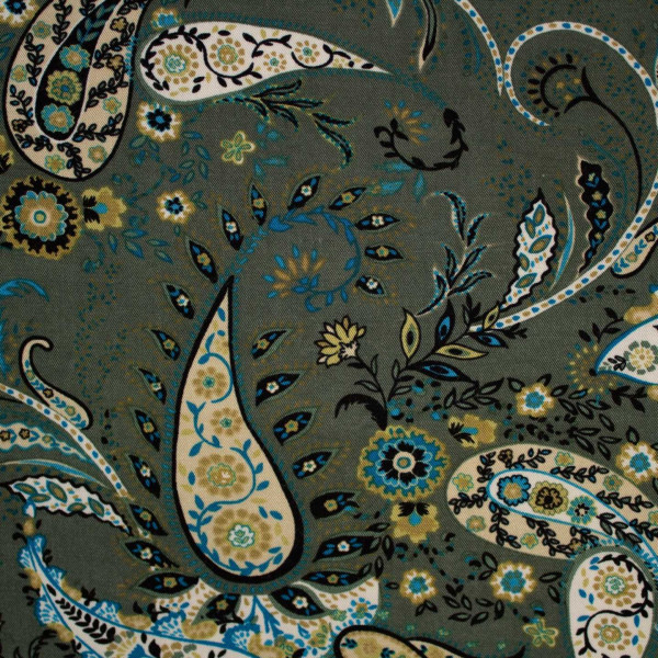 Elastische Viskose "paisley" khaki