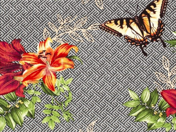 Viskose Twill "Schmetterlinge und Blumen"