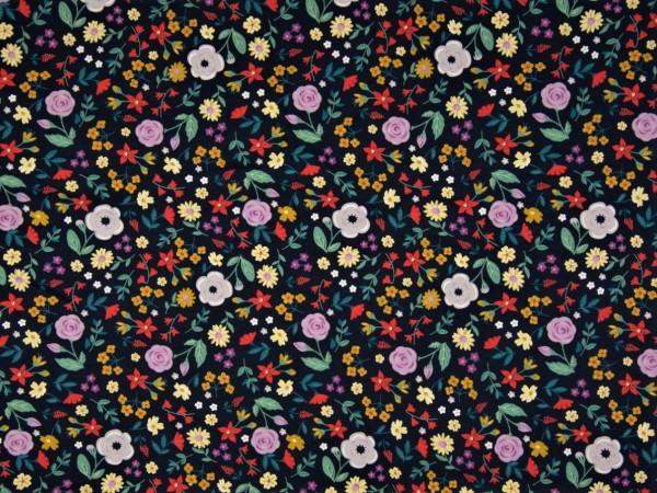 Baumwolljersey "Flower" navy
