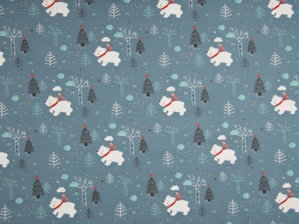 Baumwolljersey "Winterbär" rauchblau