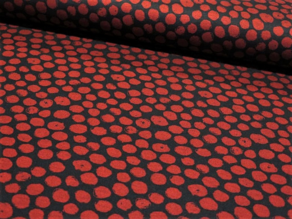 Double Face Jersey "Punkte" rot-schwarz
