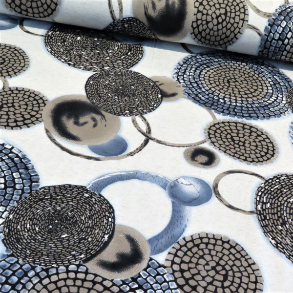 Viskosejersey "Mosaik Kreise" beige