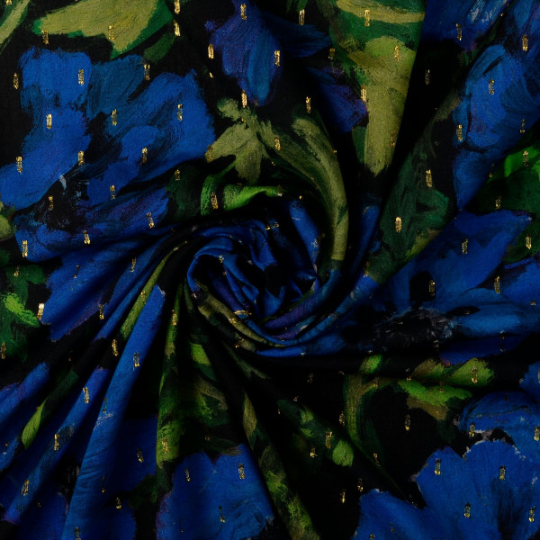 Viskose "Blumen" königsblau