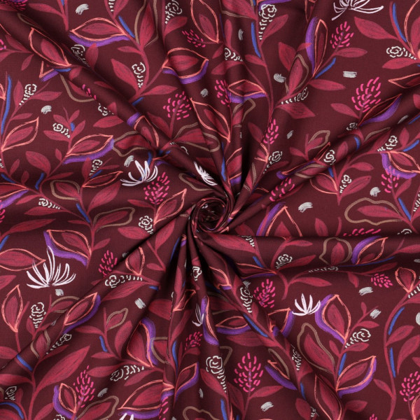 Baumwollstoff "Leaves" bordo