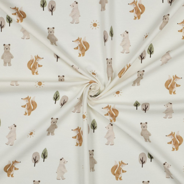 Baumwolljersey "Forest Animals" weiss