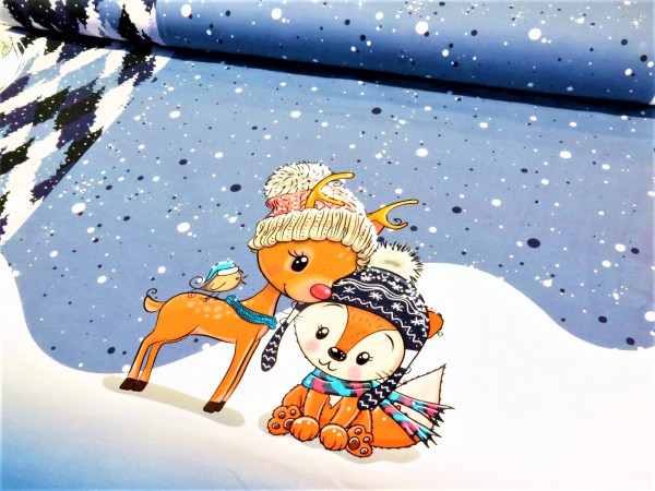 Sommersweat Panel "cuties in the snow" blau