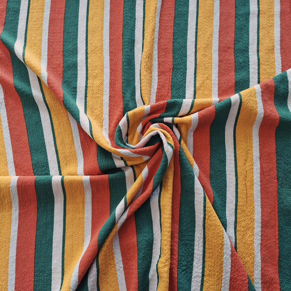 Viskose Crepe "Retro Streifen" grün/orange/gelb