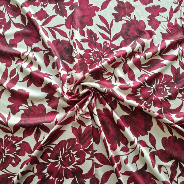Viskose Satin "Flower" bordo/beige