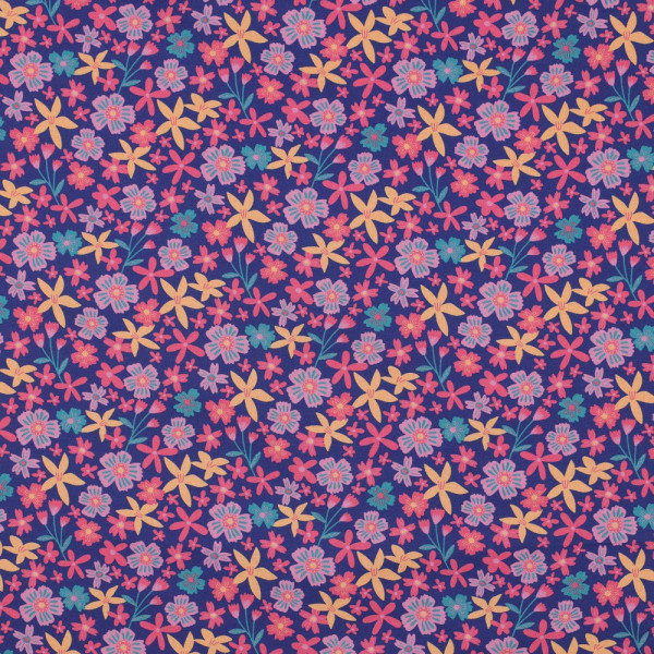 Baumwollstoff Poplin "Flowers" cobalt