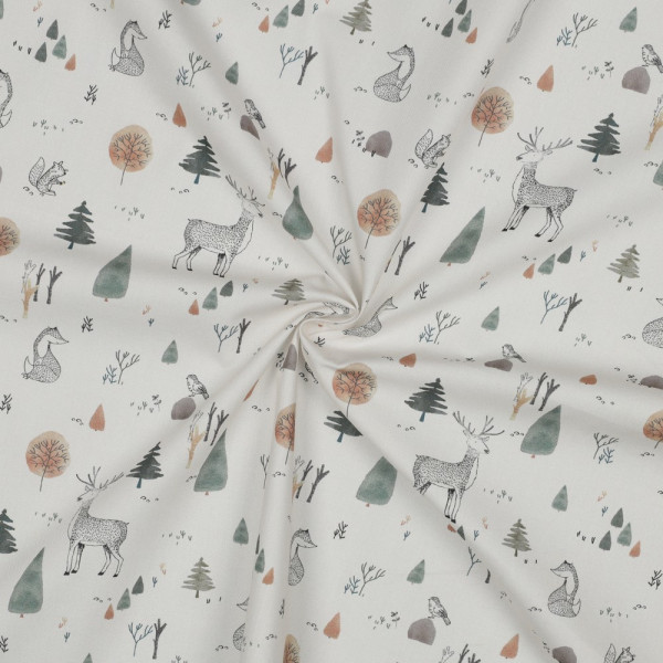 Baumwollstoff "Forest Animals" weiss