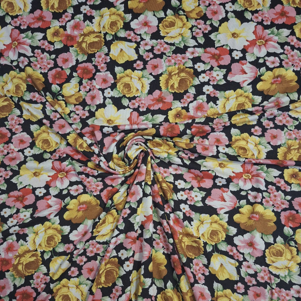 Viskosejersey "Flower" gold/rosa