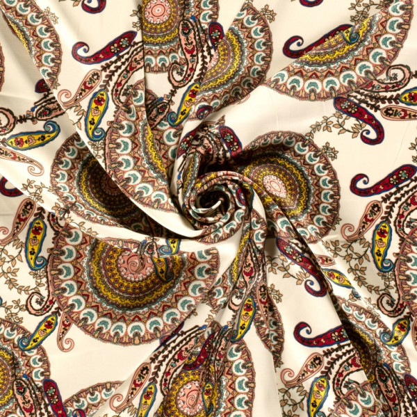 Viskose Satin "Paisley Mandala" ecrü