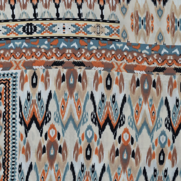 Viskose Popeline "Indian Patchwork" nude/jeansblau/rost