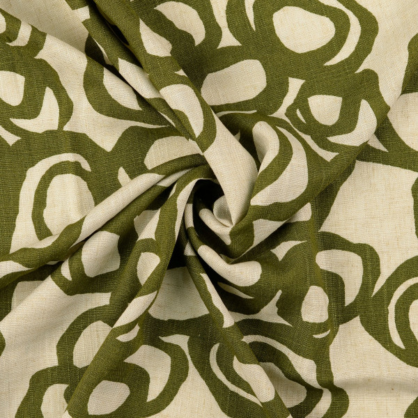 Viskose Leinen "Kreise" natur/oliv