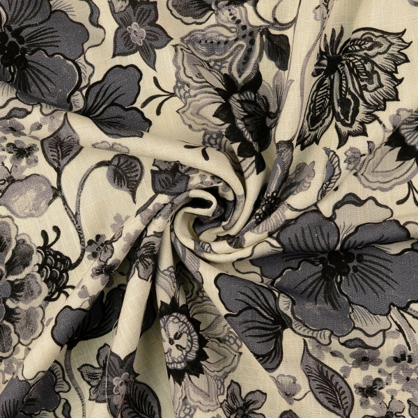 Viskose Leinen "Flower" natur/grau