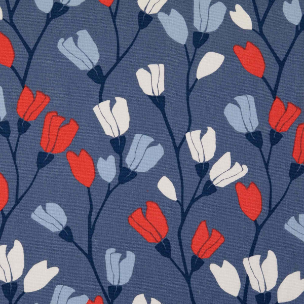 Canvas "Blumenranken" jeansblau/rot
