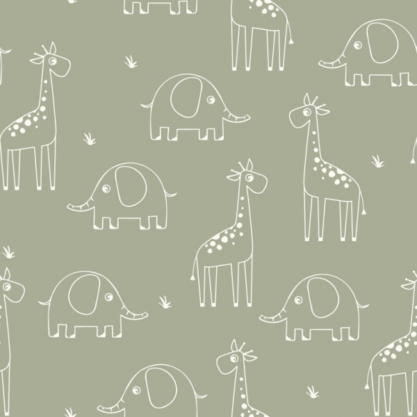 Musselin "Giraffe&Elefant" schlammgrün