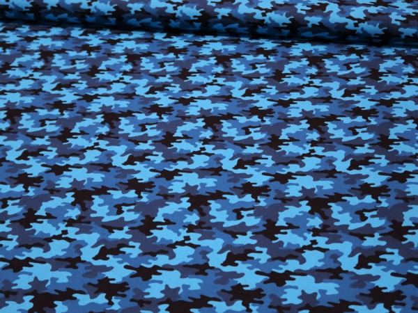 Baumwollstoff- Popeline "Camouflage" blau
