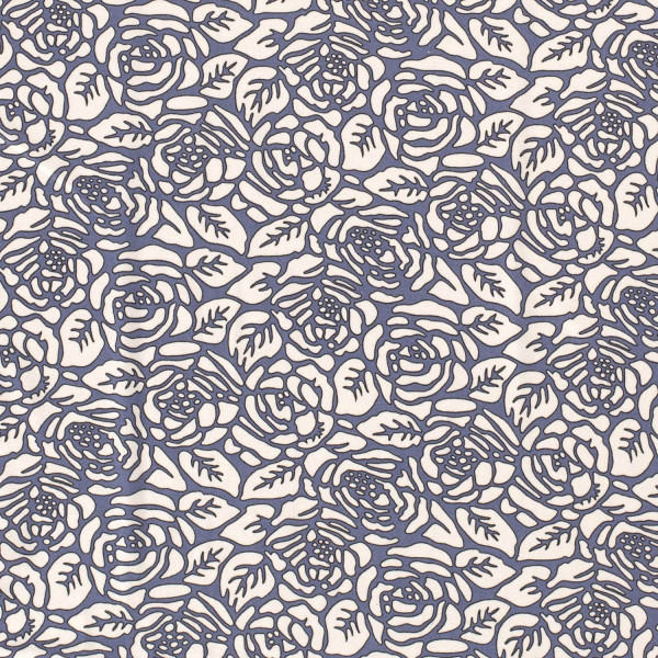 Viskosejersey "Rosen" jeansblau/weiss