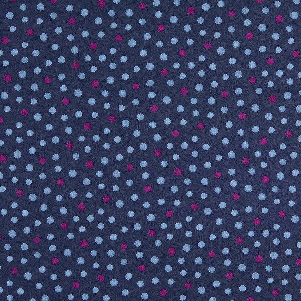 Baumwollstoff Popeline "Dots" blau/magenta