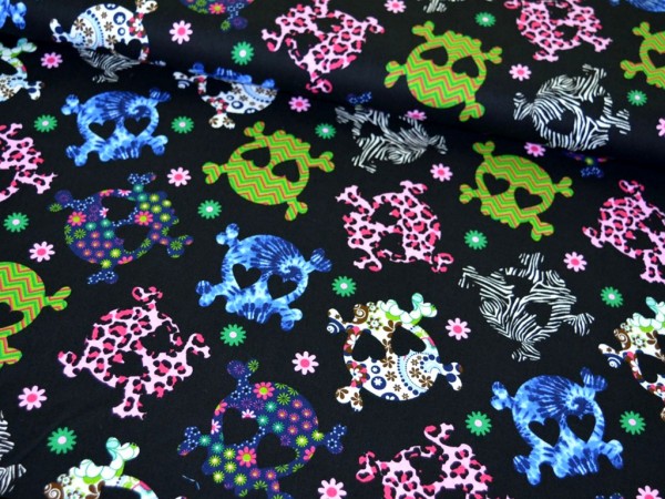 Baumwollstoff "Skulls/Totenkopf" schwarz/bunt
