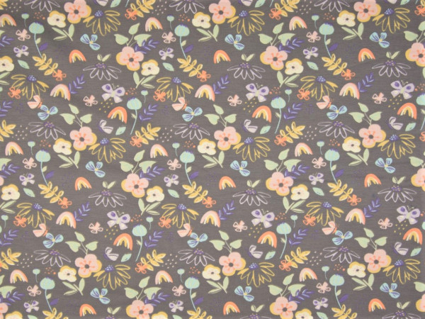 Baumwolljersey "Blumen" grau