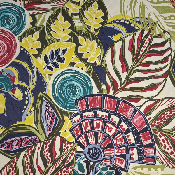 Baumwollsatin "Circle&Leaves" bunt