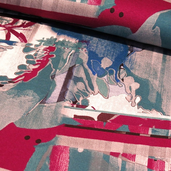 Viskosejersey "Print Lane" petrol/magenta