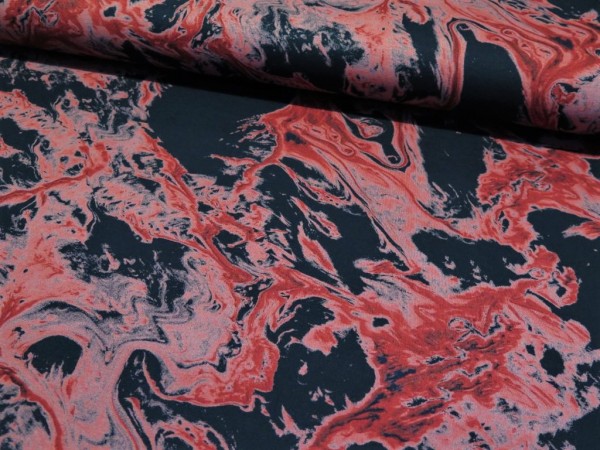 Viskosejersey "Splash" rot/schwarz