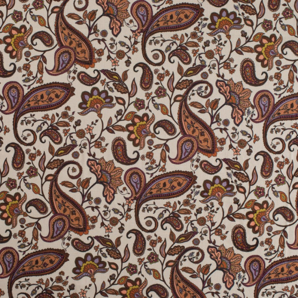 Feine Baumwollstoff- Popeline "Paisley" offwhite-braun