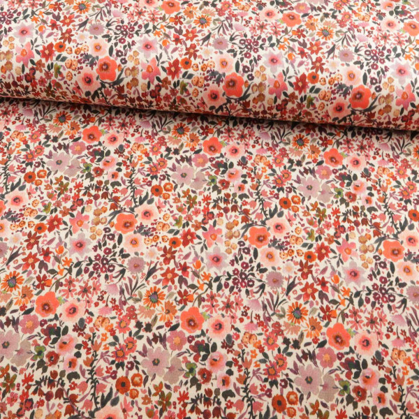 Baumwolljersey "Blumen" rot-orange-rosa